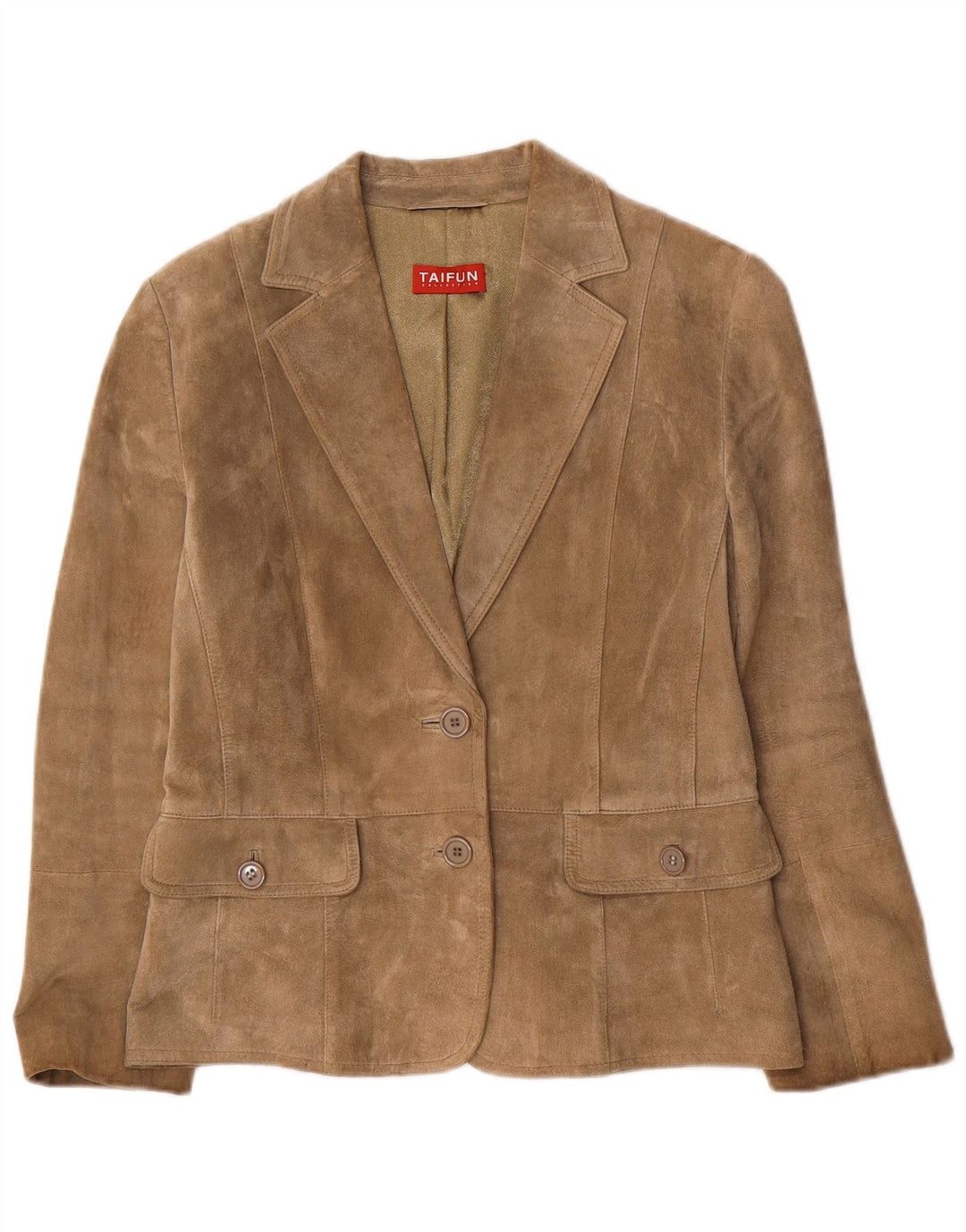 Taifun Dame 2-knaps Ruskind Blazer Jacket UK 10 Small Khaki Læder
