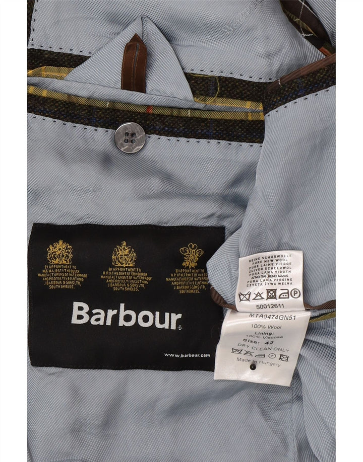 Barbour Herre 2 Button Blazer Jacket UK 42 Large Khaki Check Wool