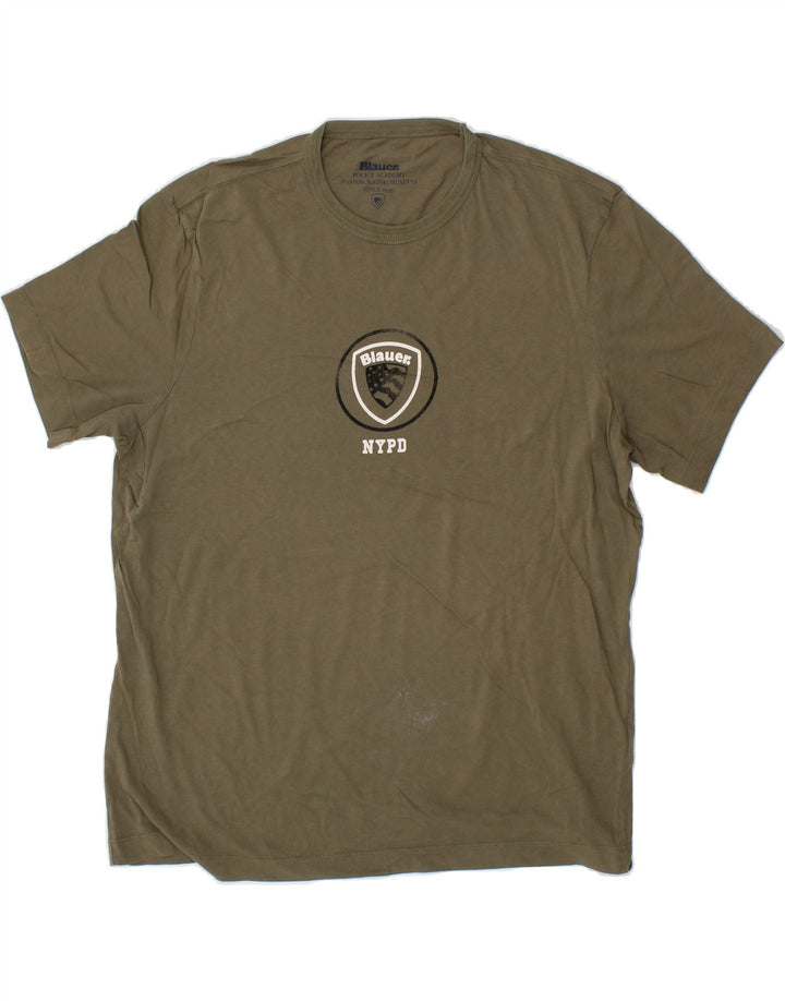 BLAUER Womens Graphic T-Shirt Top XL Khaki Cotton Vintage Blauer and Second-Hand Blauer from Messina Hembry 