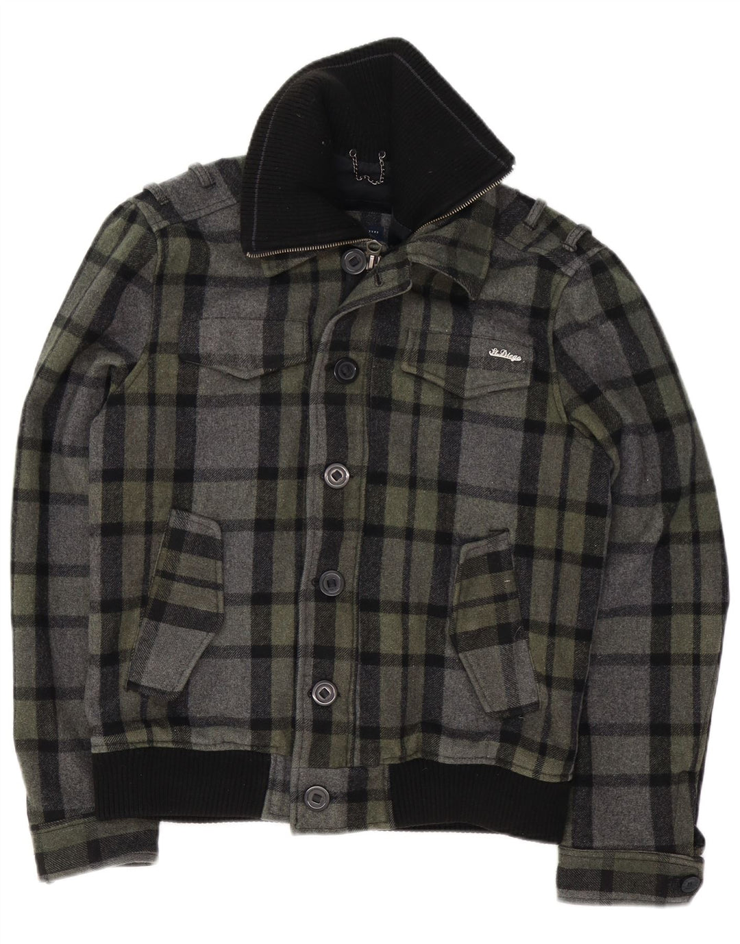 Vintage Bomber Jacket UK 40 Large Grey Check Wool