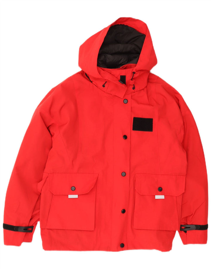 Zara Dame Hætte Oversized Polstret Jakke UK 10 Lille Rød Polyester