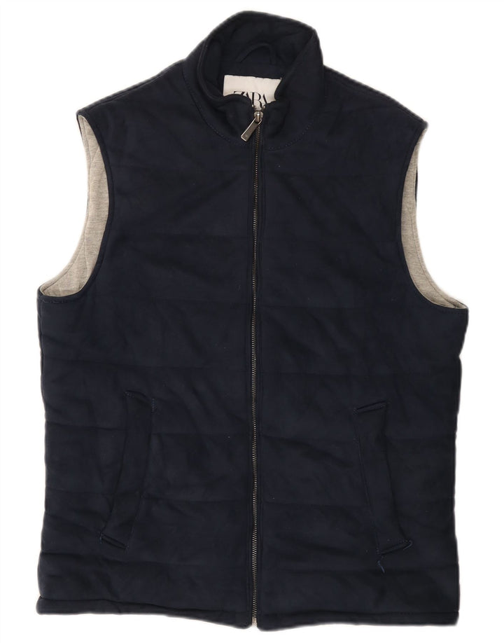 ZARA Polstret Gilet til mænd UK 38 Medium Navy Blue Polyester