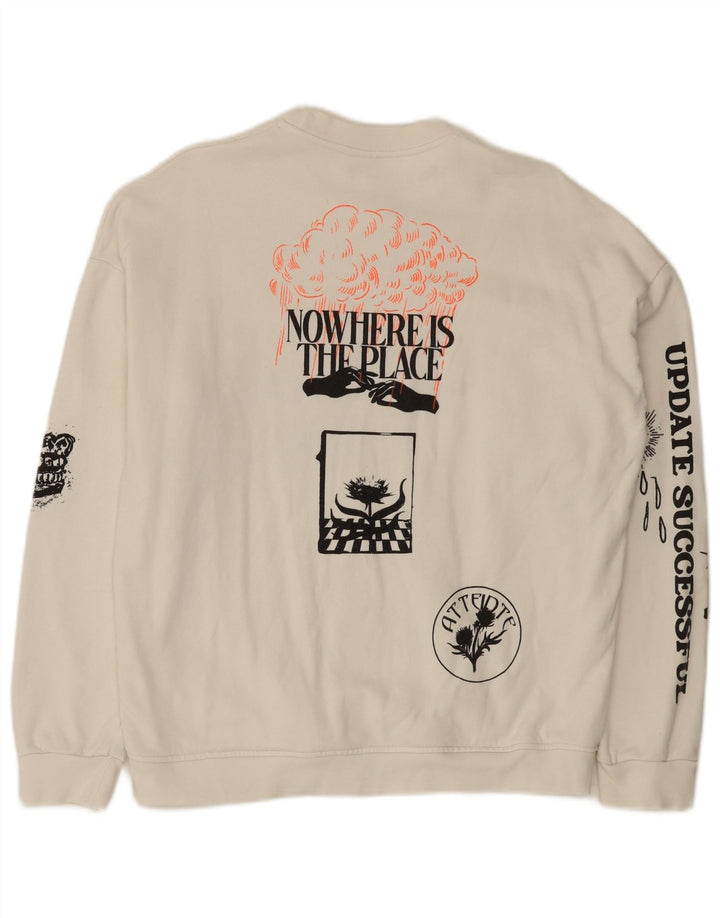 Zara Herre Grafisk Sweatshirt Jumper Lille Hvid Bomuld