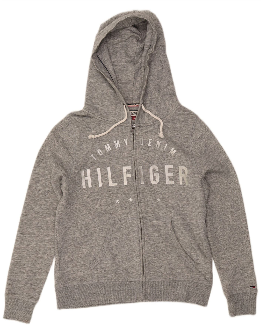 TOMMY HILFIGER Dame Oversized hættetrøje med lynlås UK 10 Small Grå