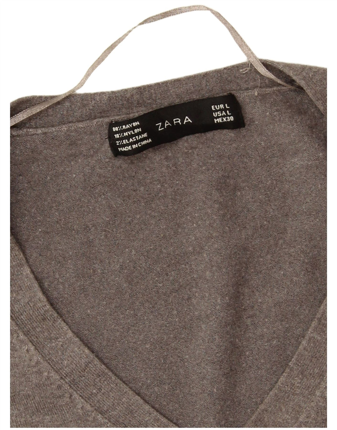 Zara Dame V-hals sweater UK 16 Stor grå Rayon