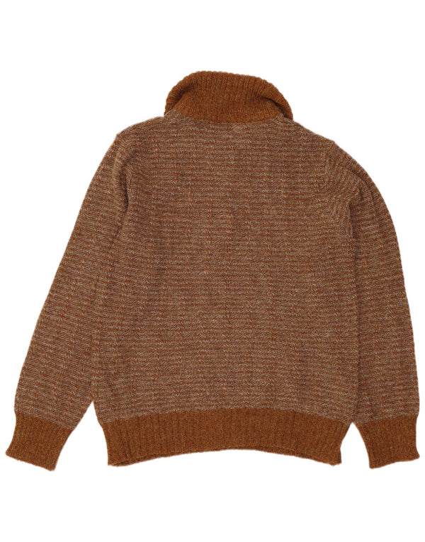VINTAGE Herre Polo Neck Jumper Sweater IT 50 Medium Brun Stribet Akryl