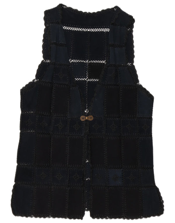 Vintage Dame Ruskind Gilet UK 16 Large Navy Blue Patchwork