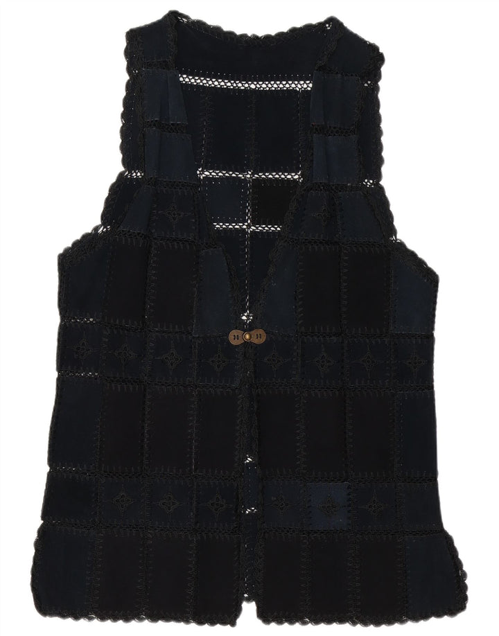 Vintage Dame Ruskind Gilet UK 16 Large Navy Blue Patchwork