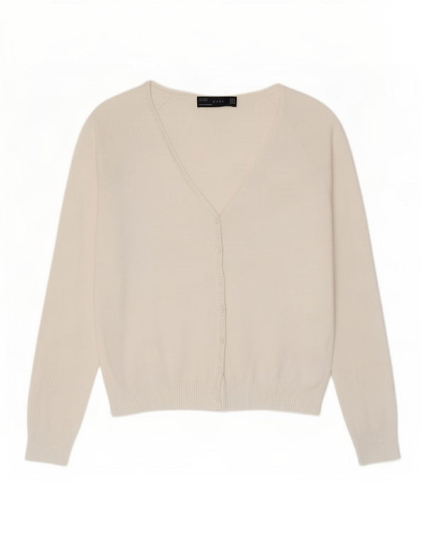 Zara Dame Cardigan Sweater UK 12 Medium White Bomuld