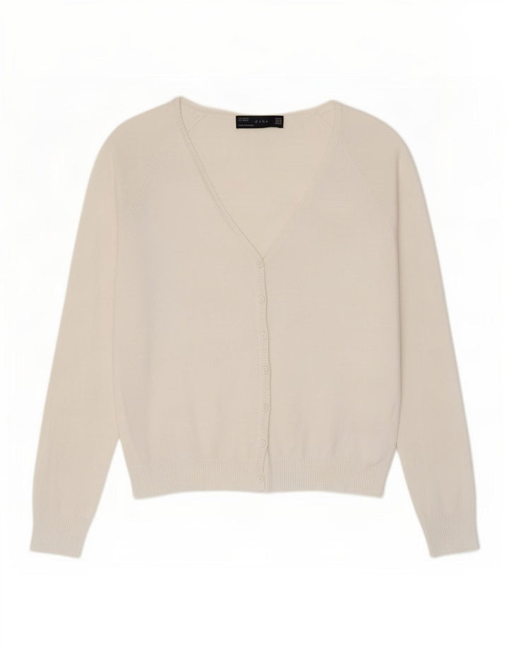 Zara Dame Cardigan Sweater UK 12 Medium White Bomuld