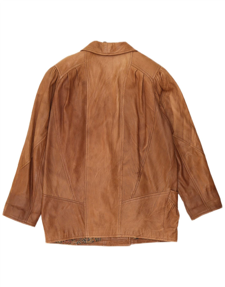 Vintage Dame Oversized Læderjakke UK 10 Small Beige