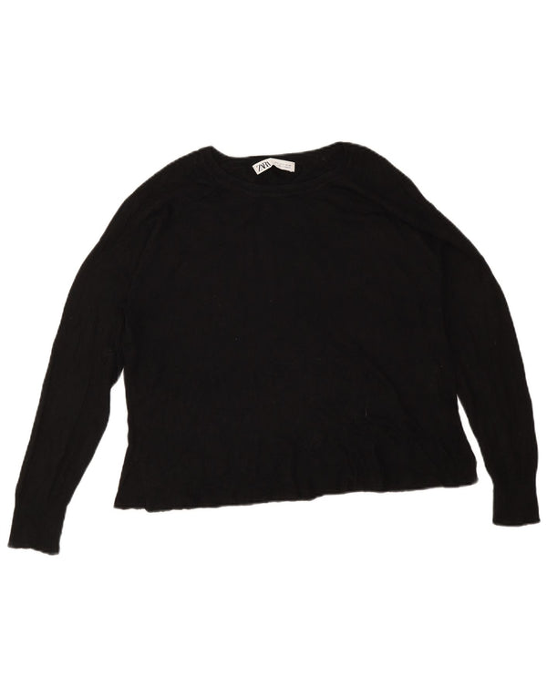 Zara Womens Crop Oversized Boat Neck Jumper Sweater UK 10 Small Black