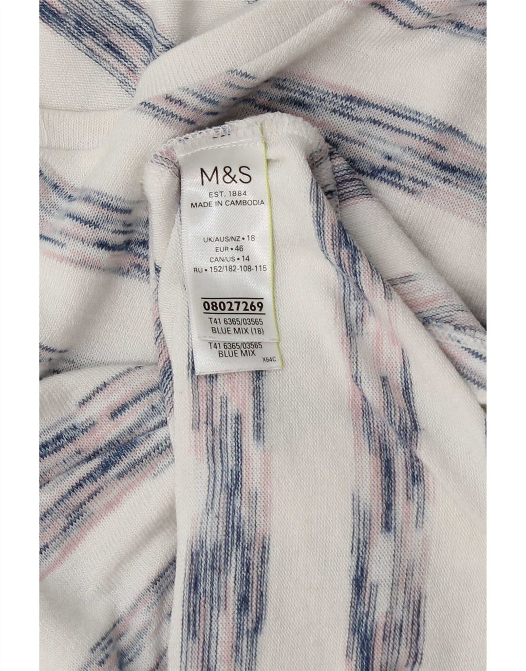Marks & Spencer Dametop Langærmet UK 18 XL Hvidstribet viskose