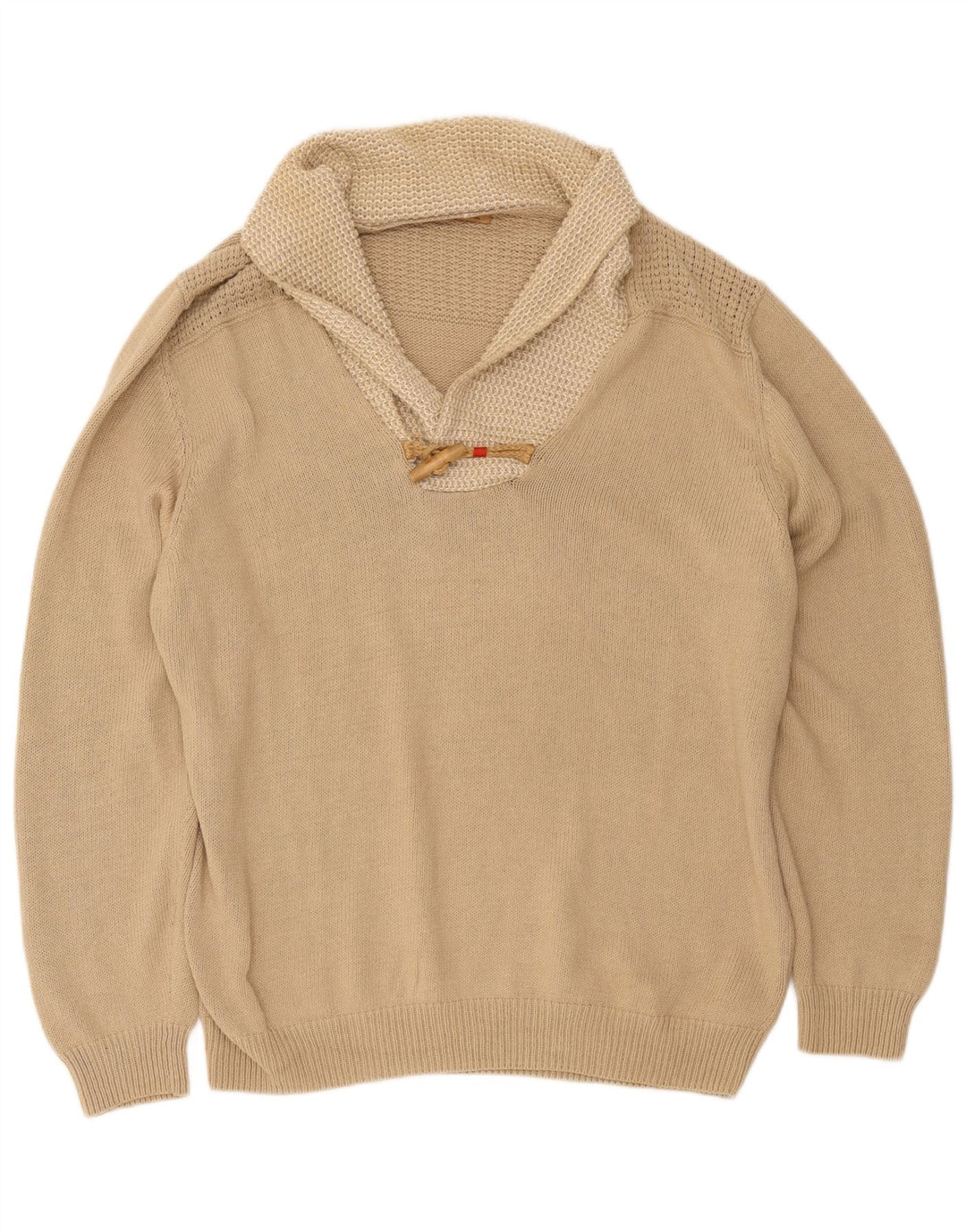 Massimo Dutti Herre Shawl Neck Jumper Sweater 2XL Beige Bomuld