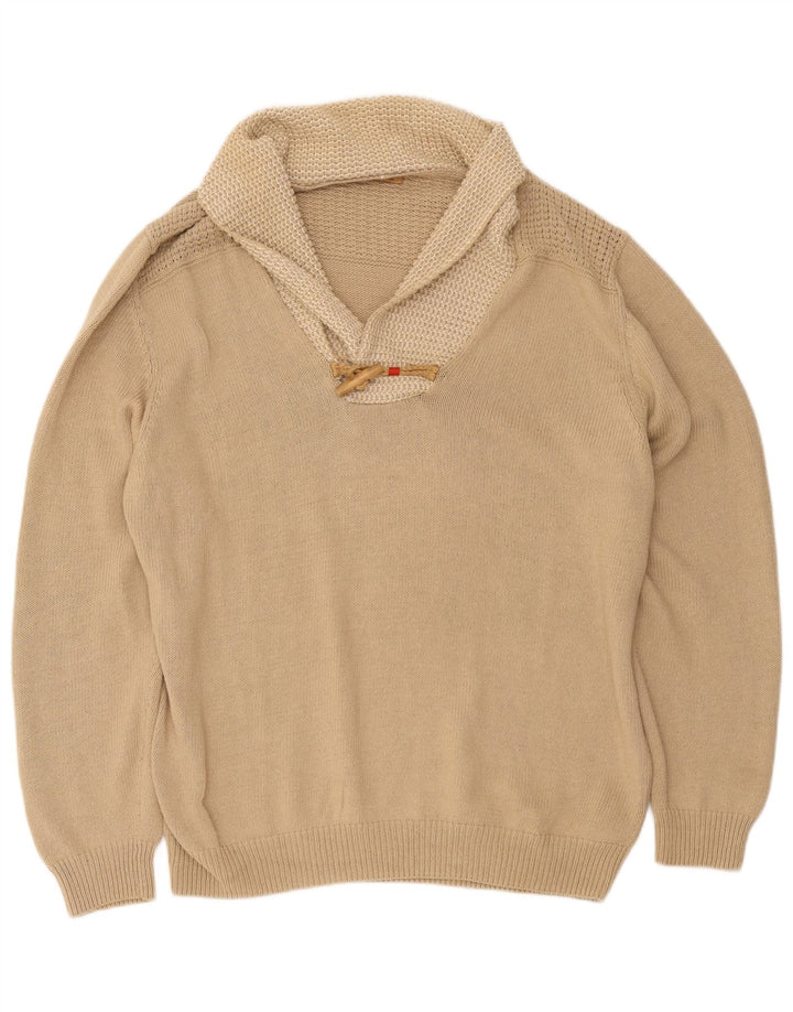 Massimo Dutti Herre Shawl Neck Jumper Sweater 2XL Beige Bomuld