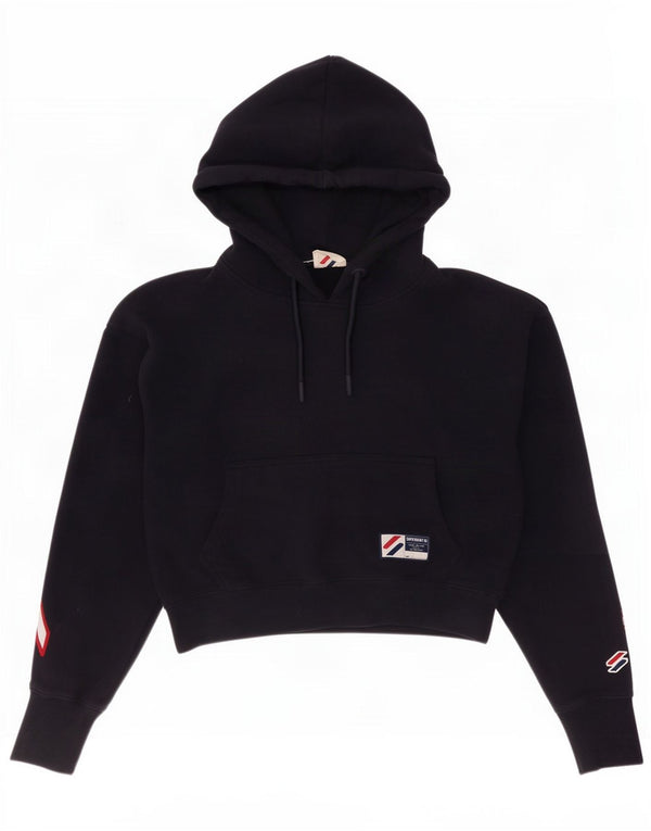 Superdry Womens Oversized Crop Graphic Hoodie Jumper UK 10 Small Navy Blue