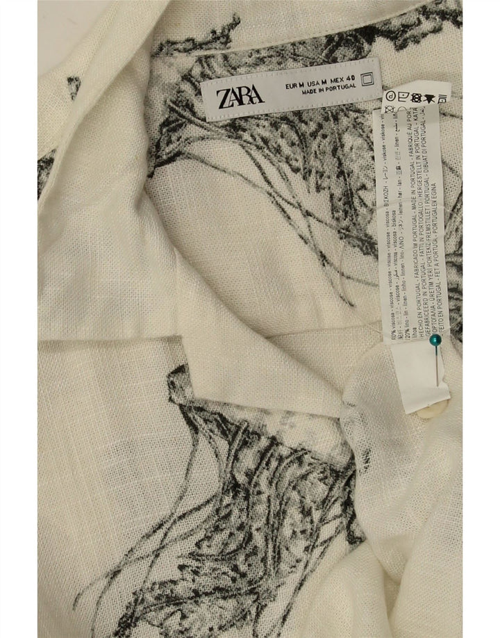 Zara Herre abstrakt mønster kortærmet skjorte medium hvid viskose