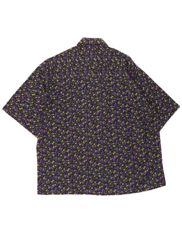 Vintage Mens Short Sleeve Shirt Medium Purple Floral