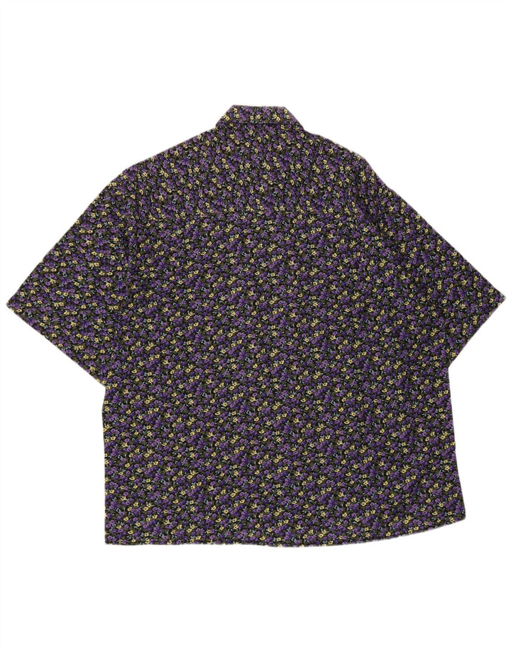 Vintage kortærmet herreskjorte medium lilla blomster