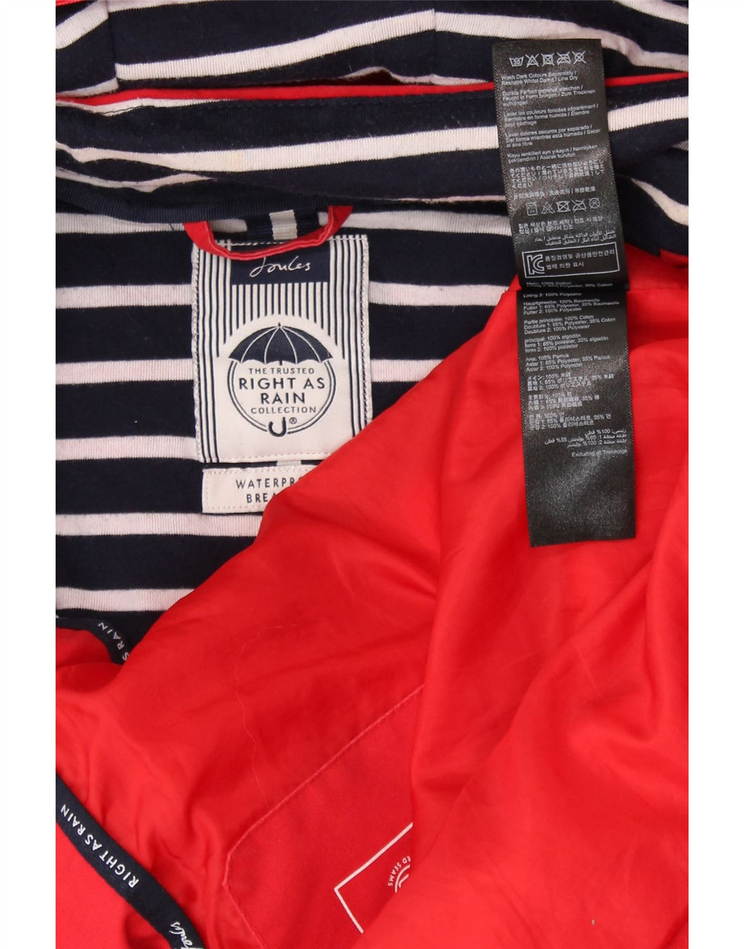 JOULES Regnfrakke med hætte til kvinder UK 16 Stor rød bomuld