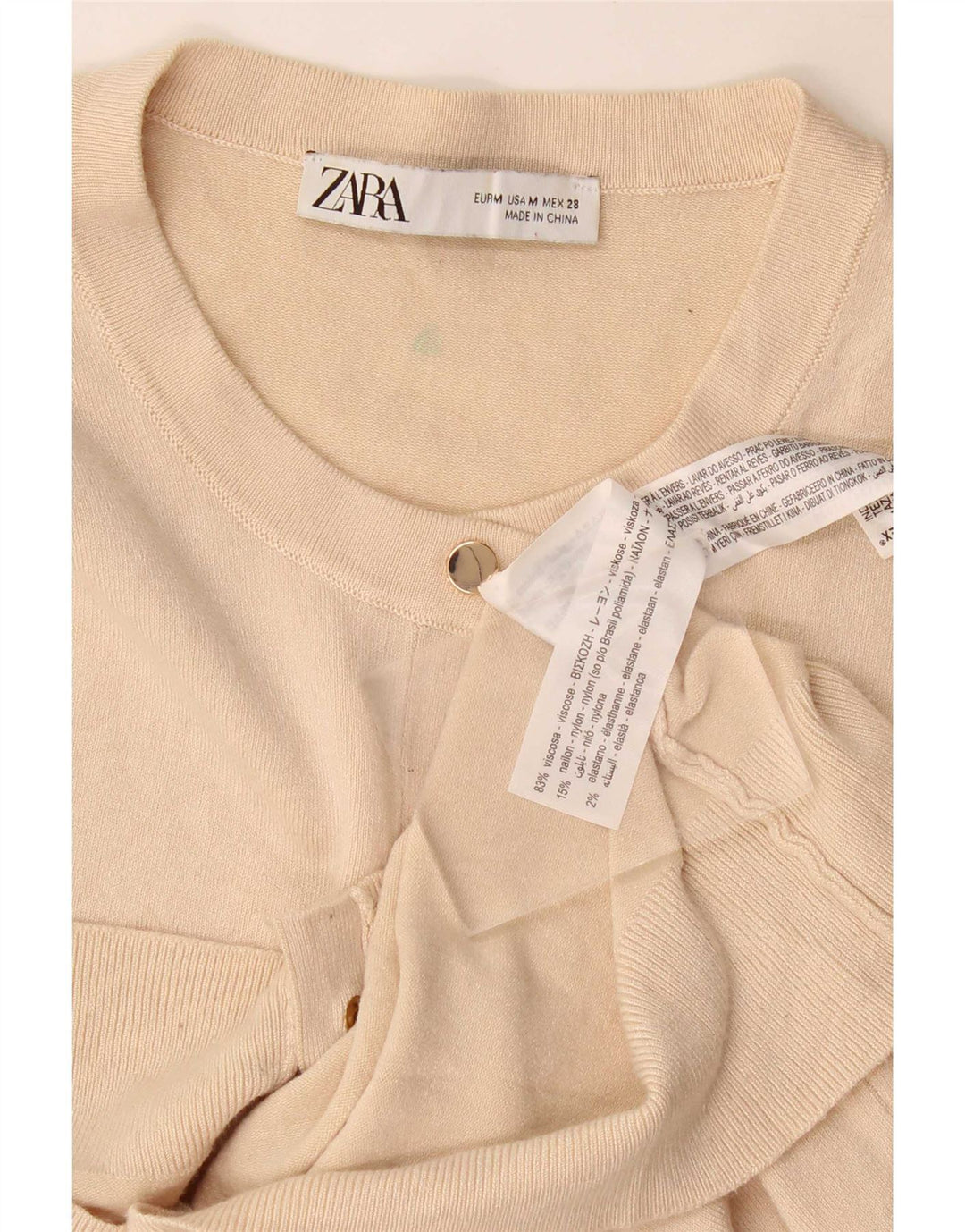 Zara Dame Cardigan Sweater UK 12 Medium Beige Viscose