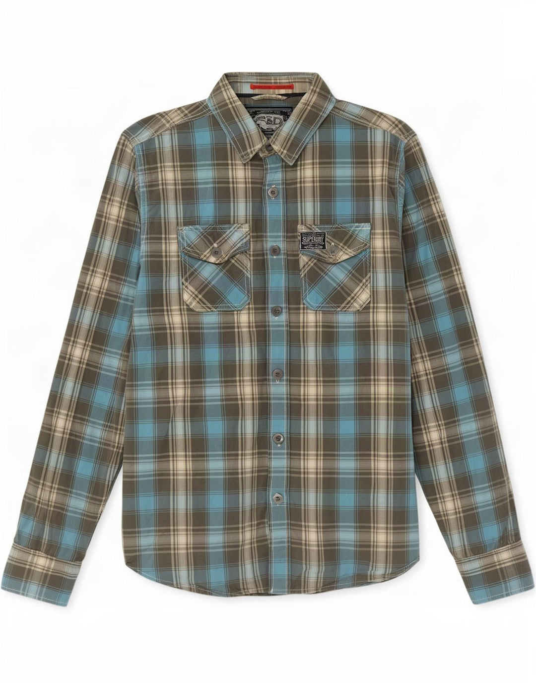 Superdry herreskjorte mellemblå plaid bomuld