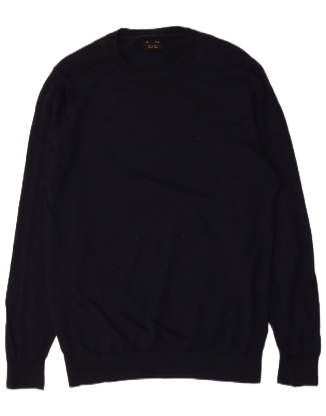 Massimo Dutti Herre Crew Neck Jumper Sweater XL Navy Blue Merino Wool