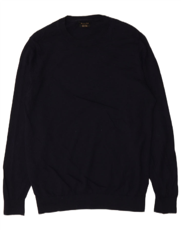 Massimo Dutti Herre Crew Neck Jumper Sweater XL Navy Blue Merino Wool