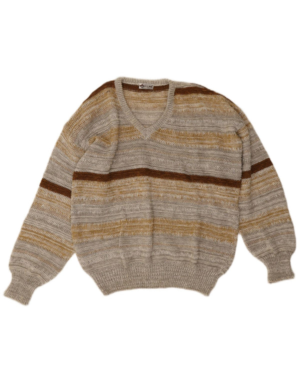 Fiume Herre V-hals sweater Stor grå stribet hør
