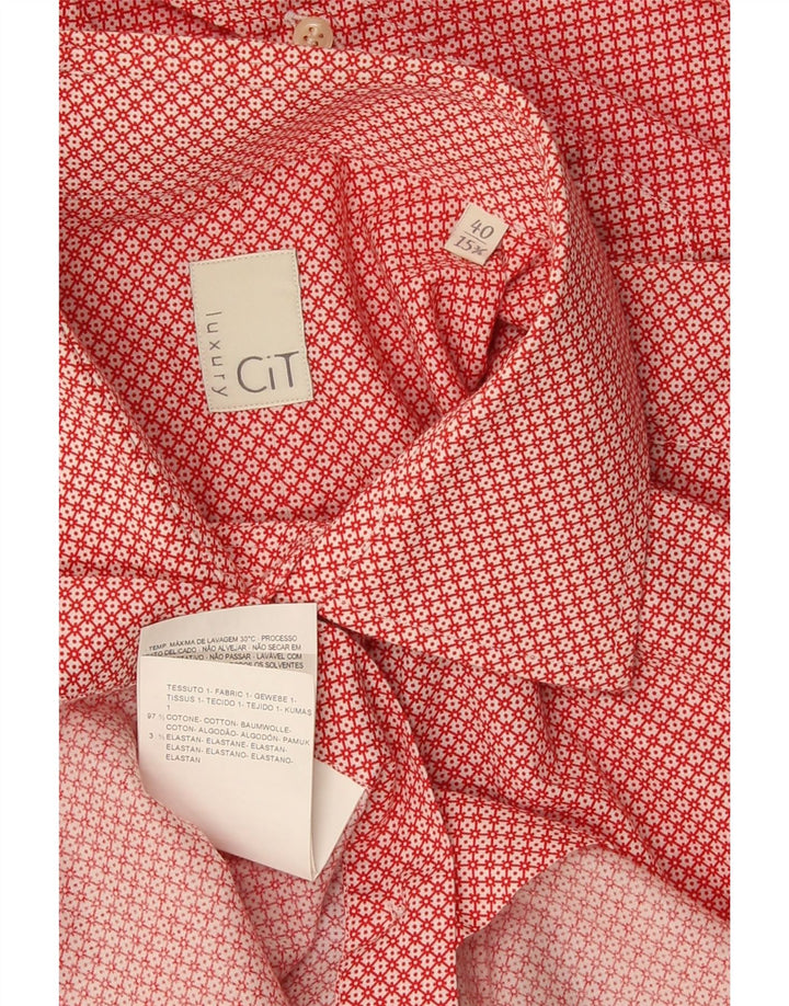 Vintage herreskjorte str. 40 15 3/4 Medium rød geometrisk bomuld