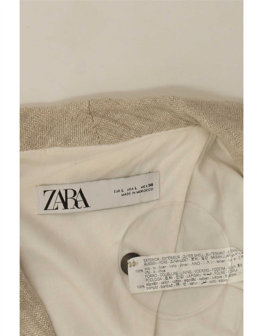 Zara Dame Dobbeltradet Blazer Jacket UK 16 Large Beige Linen