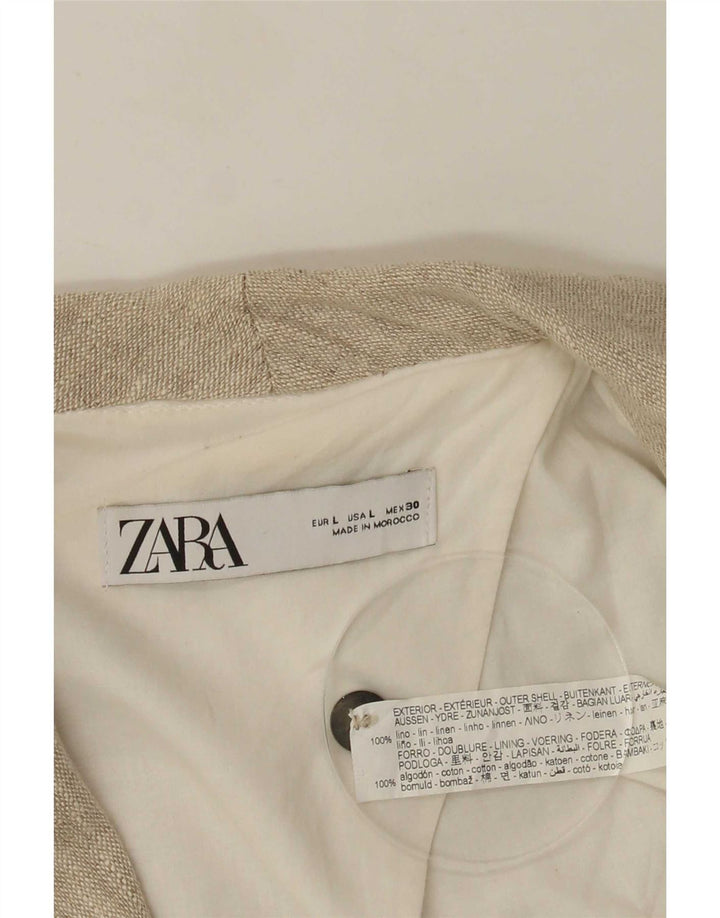 Zara Dame Dobbeltradet Blazer Jacket UK 16 Large Beige Linen
