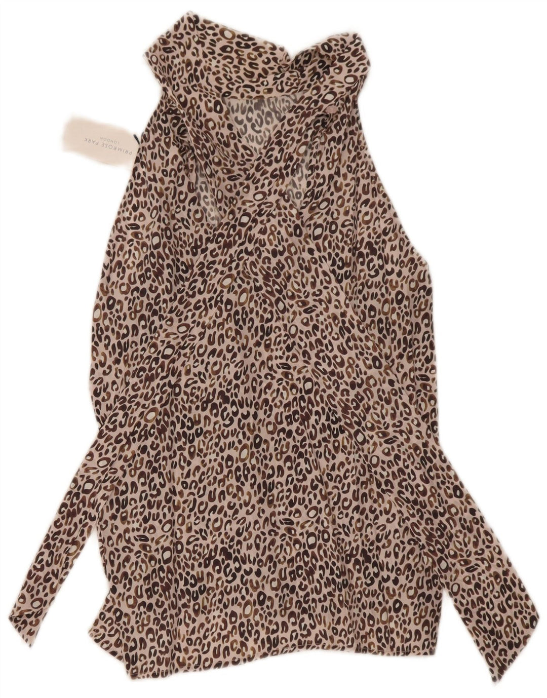 Primrose Womens Front Tie Halter Top UK 12 Medium Brown Animal Print Silke
