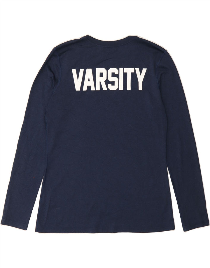 NIKE Womens Graphic Top Long Sleeve UK 14 Medium Navy Blue Polyester Vintage Nike and Second-Hand Nike from Messina Hembry 