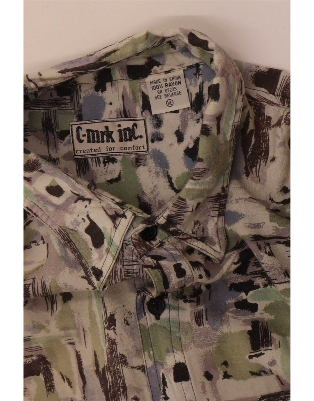 Vintage herre abstrakt mønster kortærmet skjorte XL flerfarvet Rayon