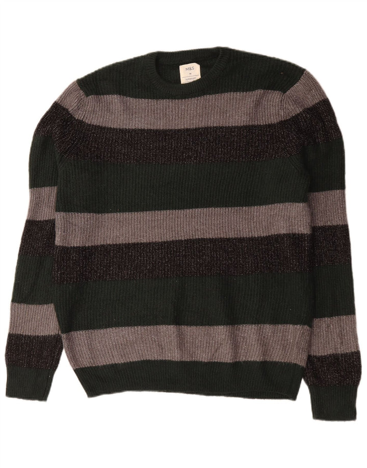Marks & Spencer Herre sweater med rund hals, mellemgrøn stribet