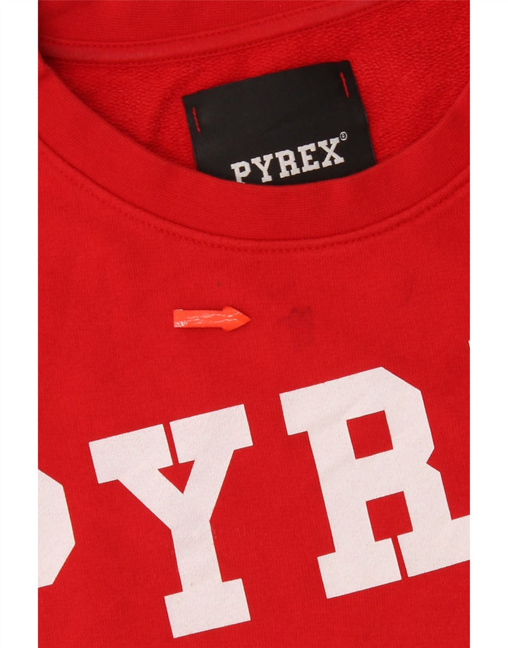 Pyrex Dame Grafisk Sweatshirt Jumper UK 14 Medium Rød Bomuld