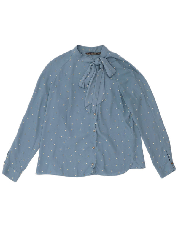 Zara Dame Trafaluc Front Tie Shirt Bluse UK 14 Medium Blue Spotted
