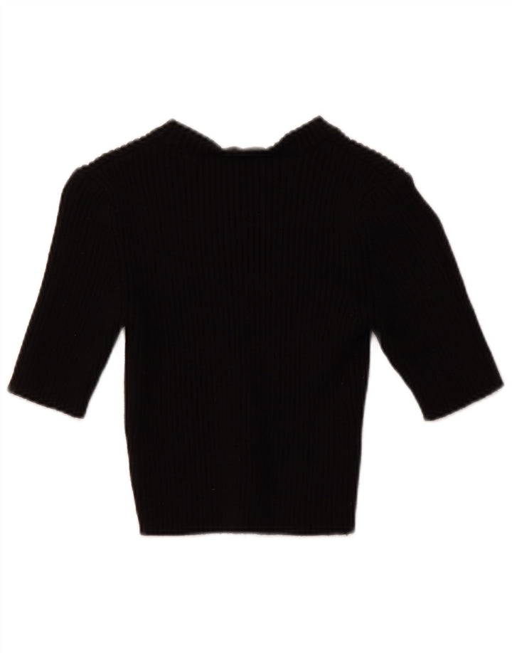 ZARA Womens Crop 3/4-ærmet bådhalstrøje UK 14 Large Black