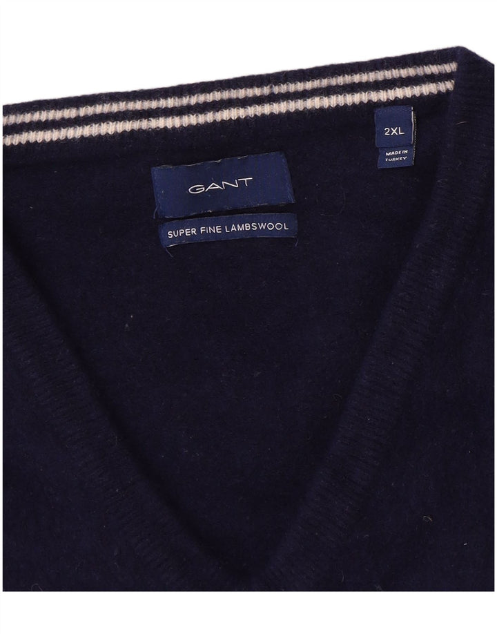 Gant herre v-hals sweater 2XL marineblå uld
