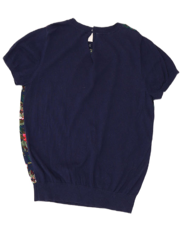 Oasis Dame Boat Neck Jumper Sweater UK 12 Medium Navy Blue Floral