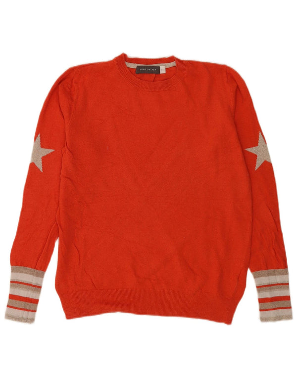 MINT FLØJL Dame grafisk sweater med rund hals, UK 6 XS orange stribet