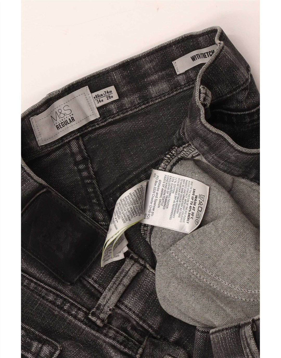 Marks & Spencer Herre Regular Fit Straight Jeans W34 L29 Grå Bomuld