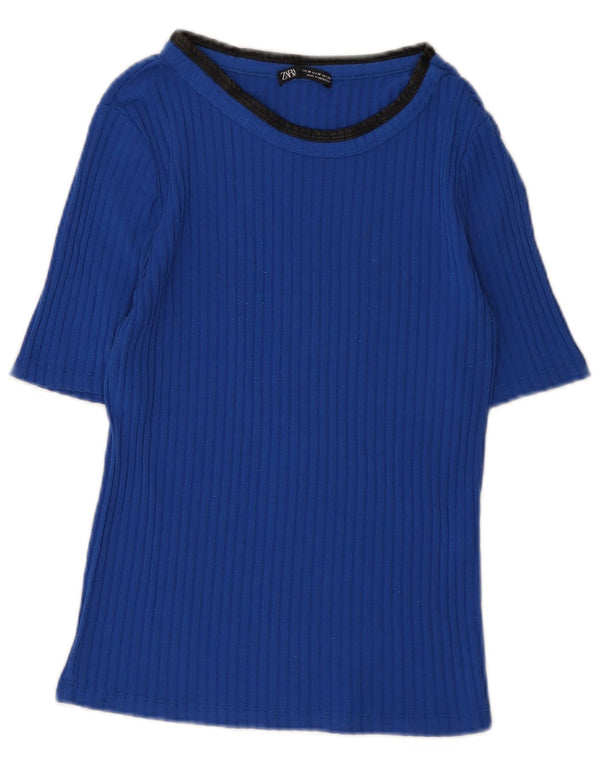 Zara Dame T-Shirt Top UK 12 Medium Blue