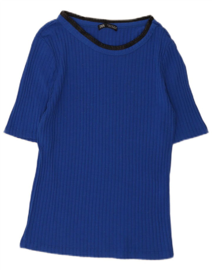 Zara Dame T-Shirt Top UK 12 Medium Blue
