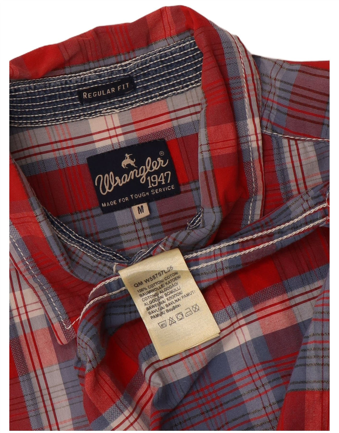 Wrangler kortærmet herreskjorte med normal pasform mellemblå ternet bomuld