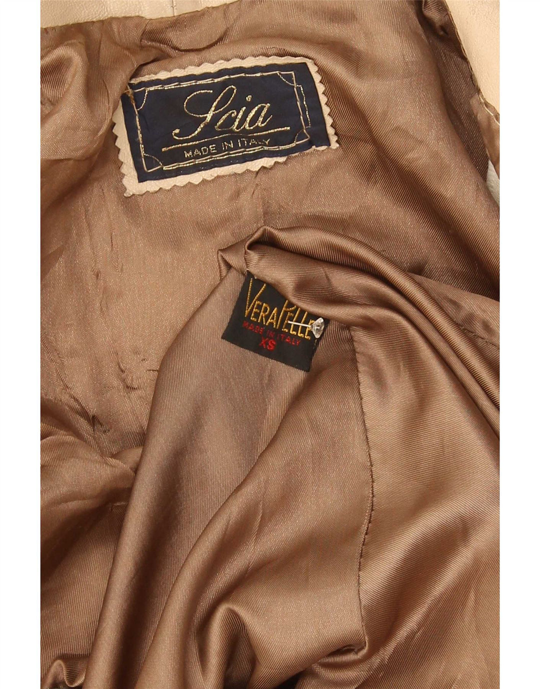 Vintage dameoversize 3/4-ærmet læderjakke UK 6 XS Beige