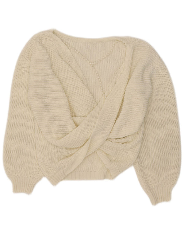 Vintage Dame Oversized Boat Neck Jumper Sweater UK 14 Medium White