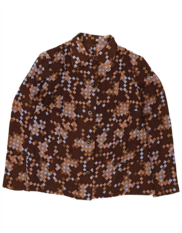 VINTAGE Bomberjakke til kvinder UK 12 Medium Brun Geometrisk