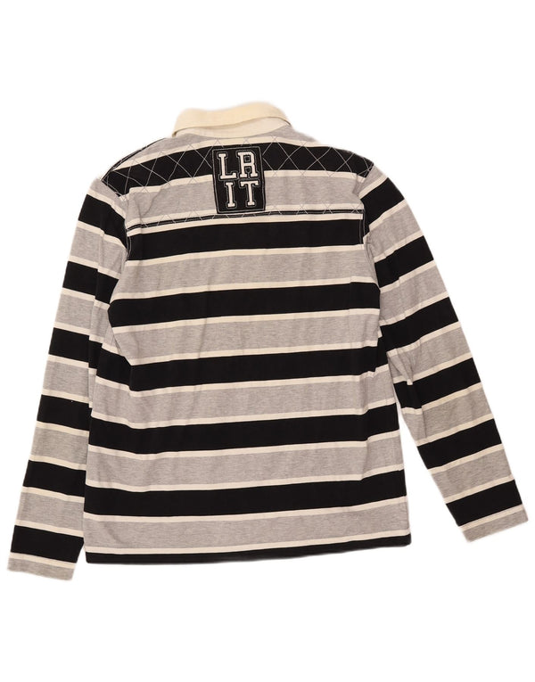 LOTTO Herre Grafisk Langærmet Rugby Polo Shirt Medium Sort Stribet